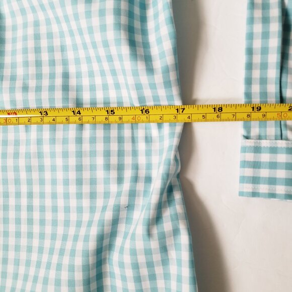 Lands' End Supima Cotton Aqua Gingham 3/4 Sleeve Button Up Shirt - Picture 7 of 11